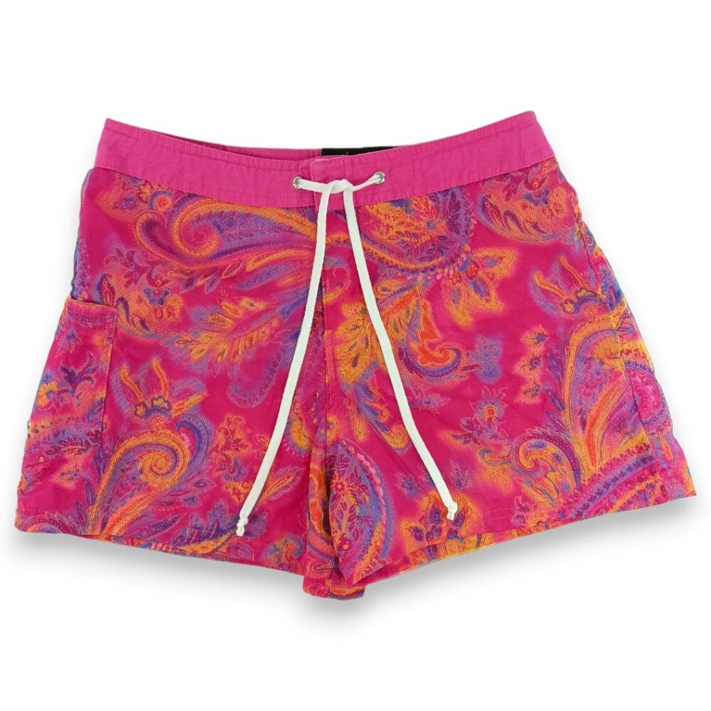 Vibrant Pink Paisley Swim Shorts Y2k Tropical